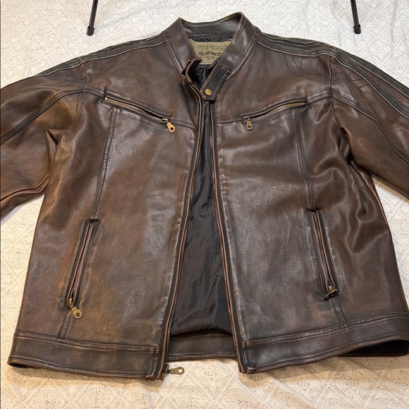 Machine Type Field Apparel Mens Faux Leather Brown Jacket Coat Size XL - Picture 8 of 9